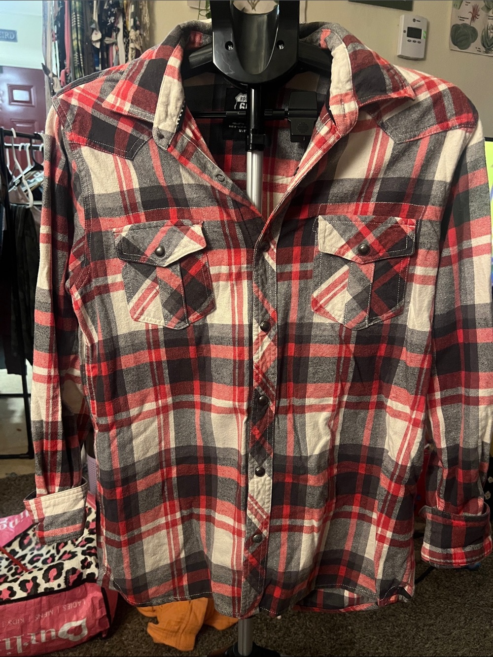 Route 66 Red, Black & White Plaid Button-Down Shirt